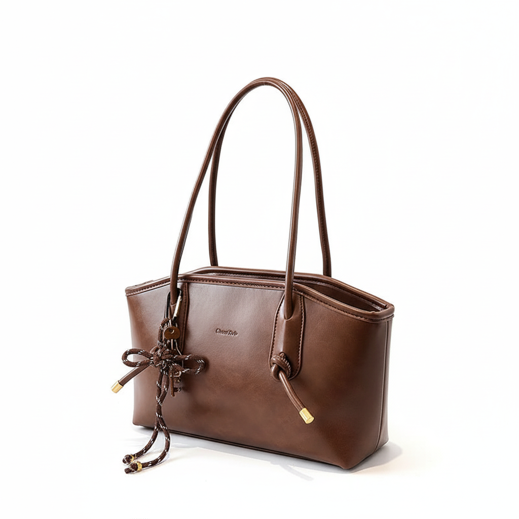 Коричневая кожаная сумка на белом фоне